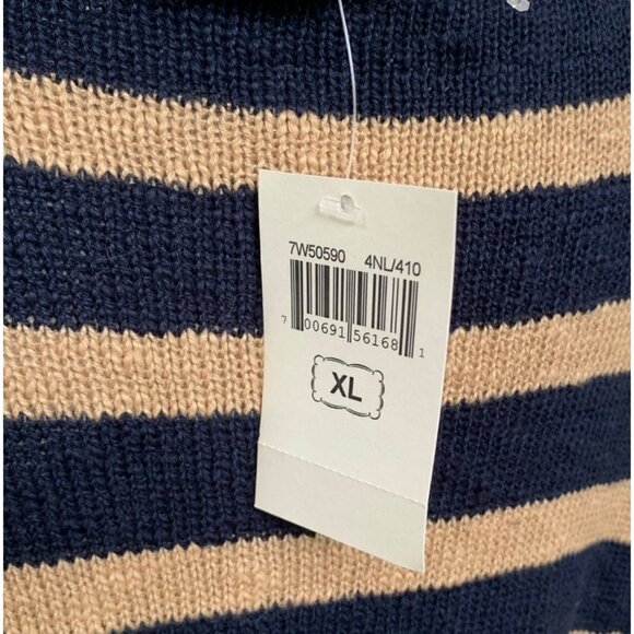 LUCKY BRAND Navy Blue + Tan Striped Back 3/4 Sleeve Women's Sweater NWT Size XL - Picture 7 of 7